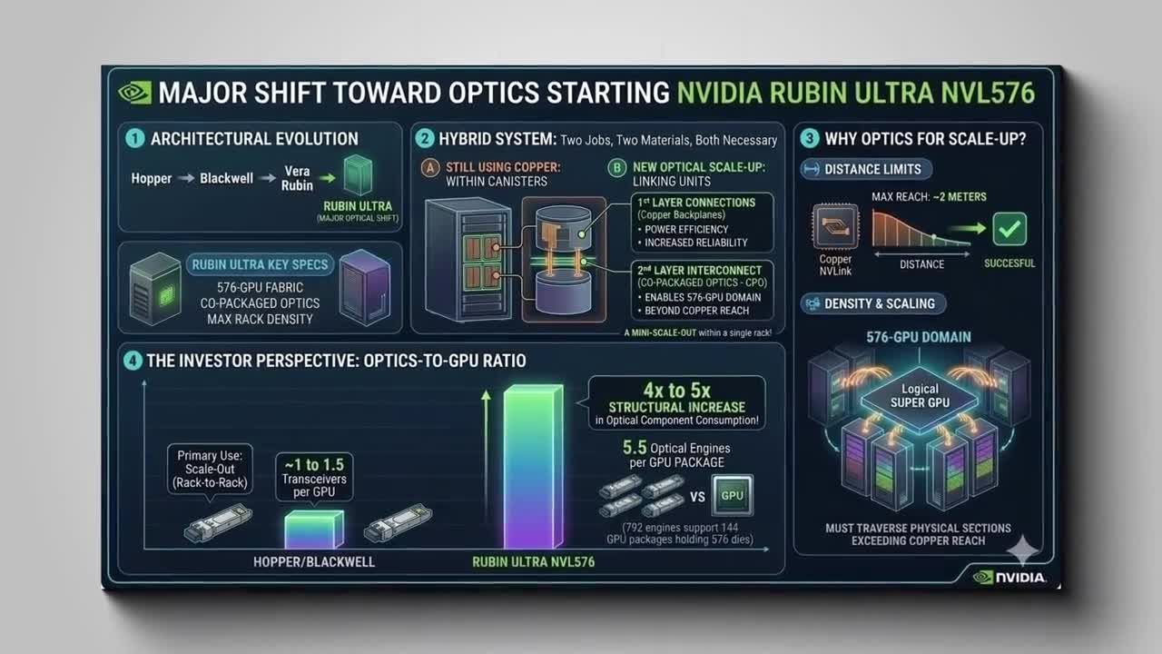 Diagram showing copper and optical fiber usage in data center rack architecture