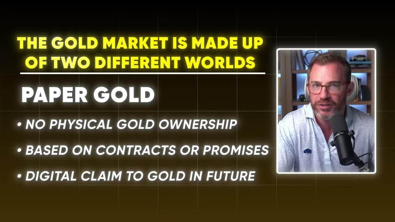 Infographic defining 'Paper Gold' with three bullet points: No Physical Gold Ownership, Based on Contracts or Promises, Digital Claim to Gold in Future