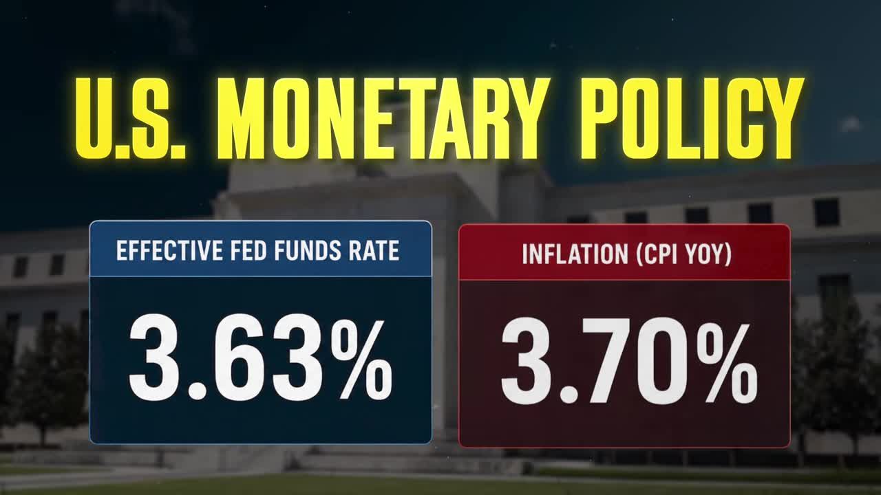 Comparison graphic showing Effective Fed Funds Rate at 3.63% versus Inflation (CPI YoY) at 3.70%
