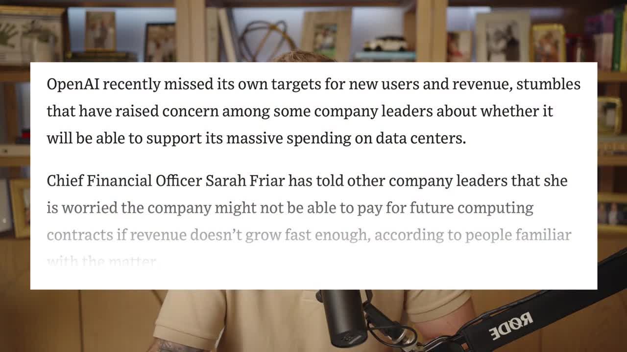 News excerpt reporting OpenAI CFO Sarah Friar's concern that the company might not be able to pay for future computing contracts if revenue doesn't grow fast enough