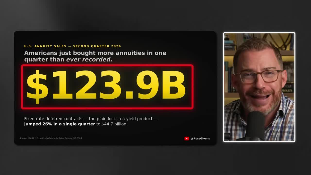 Stat overlay showing U.S. annuity sales hit a record $123.9 billion in the latest quarter