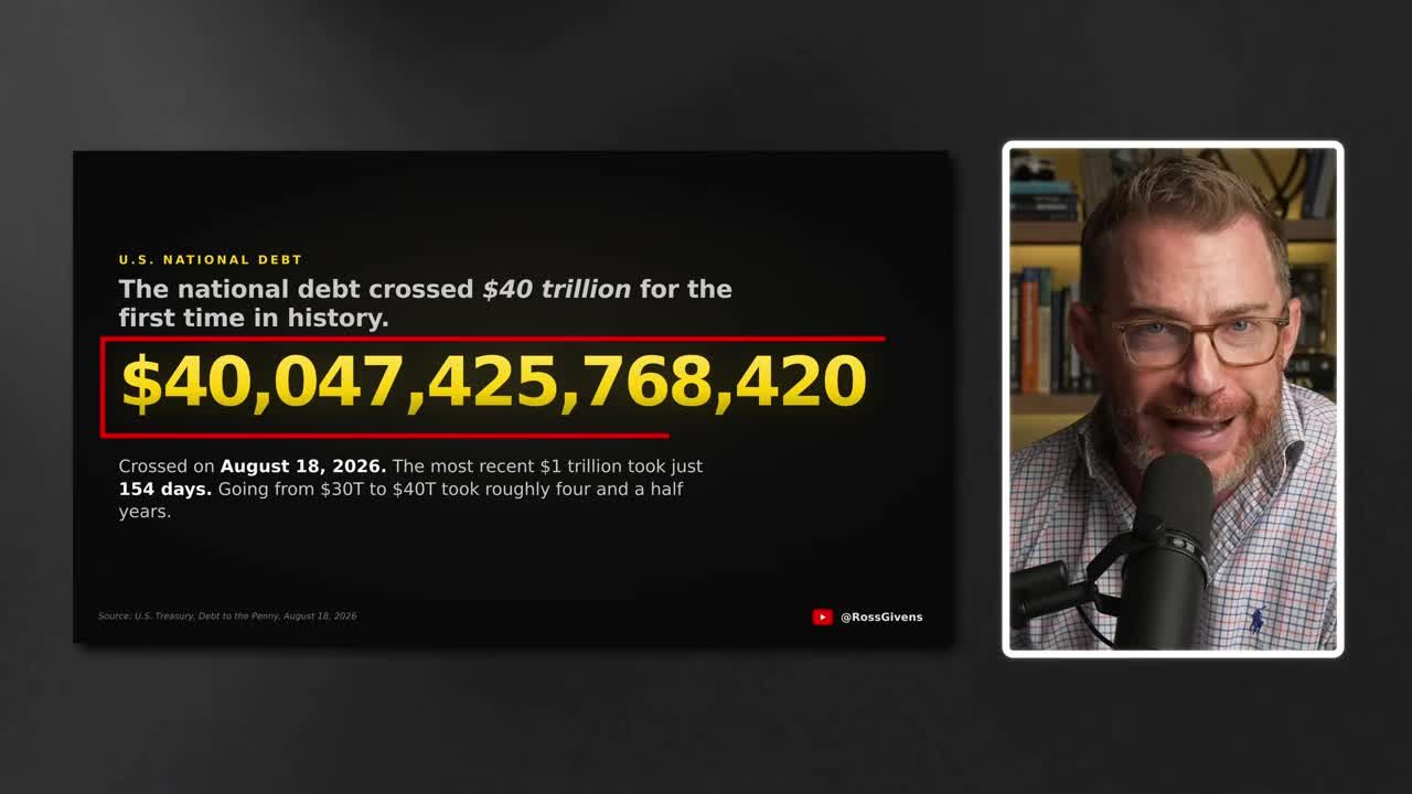 Text graphic showing the U.S. national debt crossing $40 trillion for the first time