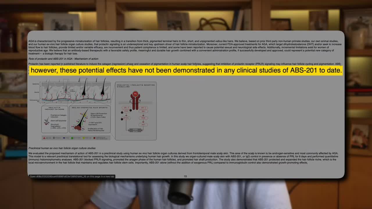 Document excerpt with highlighted disclaimer text noting no clinical studies have demonstrated these effects to date